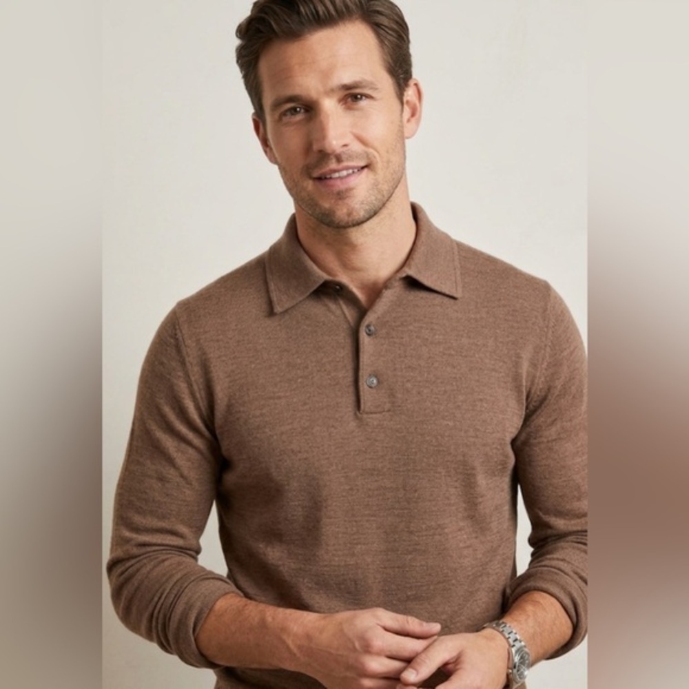 Modern English Men's Long Sleeve Merino Wool Polo Sweater Size Small